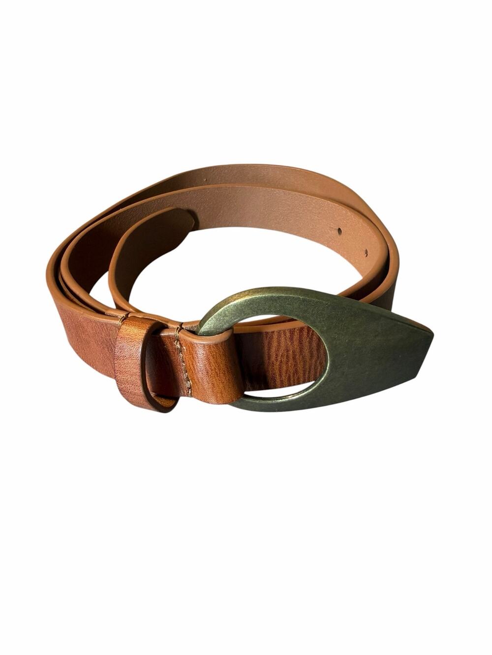 Free People Monroe Leather Belt Brown Abstract Buckle S/M NWOT